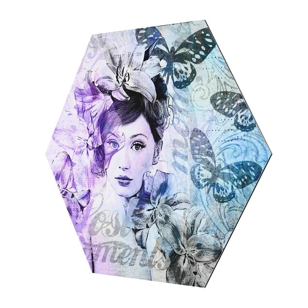 Wanddeko über Sofa Shabby Chic Collage - Portrait mit Schmetterlingen