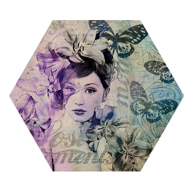 Wanddeko Treppenhaus Shabby Chic Collage - Portrait mit Schmetterlingen