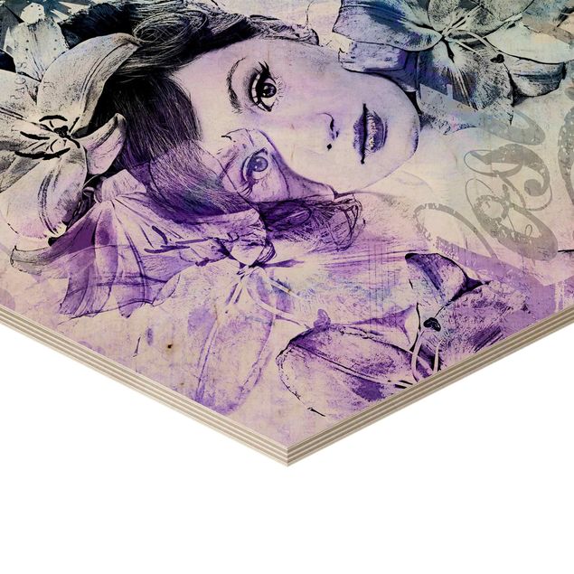 Wanddeko Praxis Shabby Chic Collage - Portrait mit Schmetterlingen