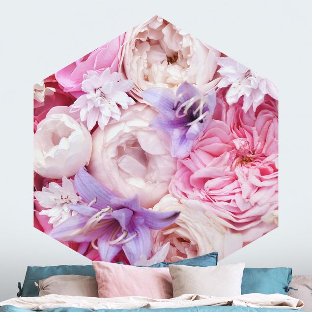 Wanddeko Botanik Shabby Rosen mit Glockenblumen