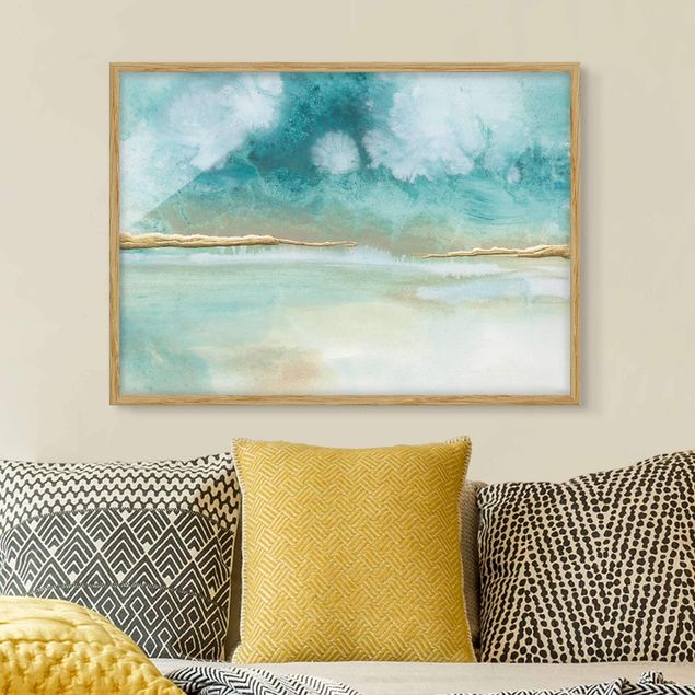 Strandbilder mit Rahmen Smaragd-Wolken und Gold II
