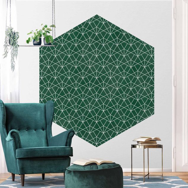 Wanddeko grau Smaragd Art Deco Linienmuster