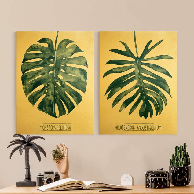 Wohndeko Botanik Smaragdgrünes Blatt Duo