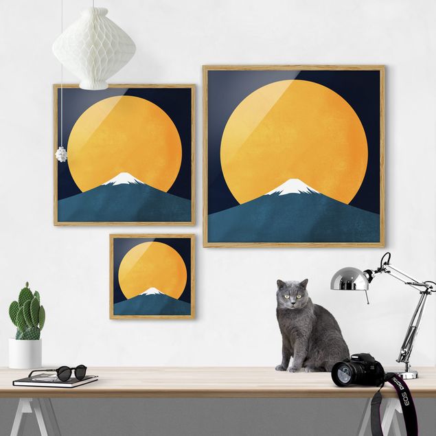Wanddeko Esszimmer Sonne, Mond und Berge