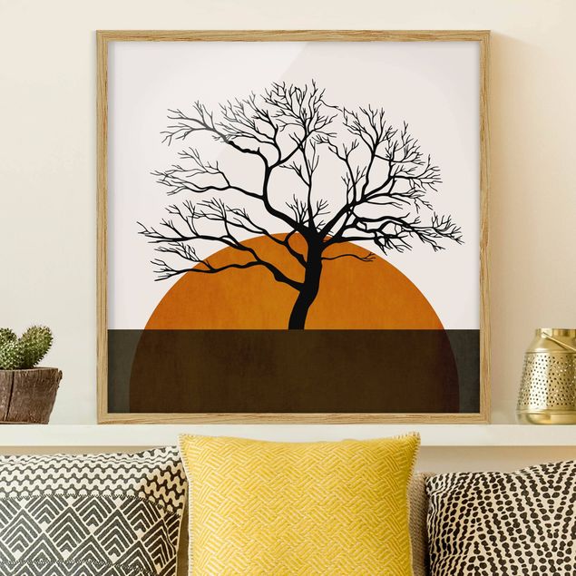 Wanddeko Wohnzimmer Sonne mit Baum