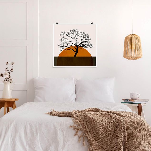 Wanddeko orange Sonne mit Baum