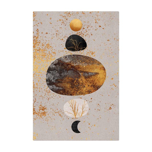 Wanddeko Abstrakt Sonne und Mond in Goldglanz