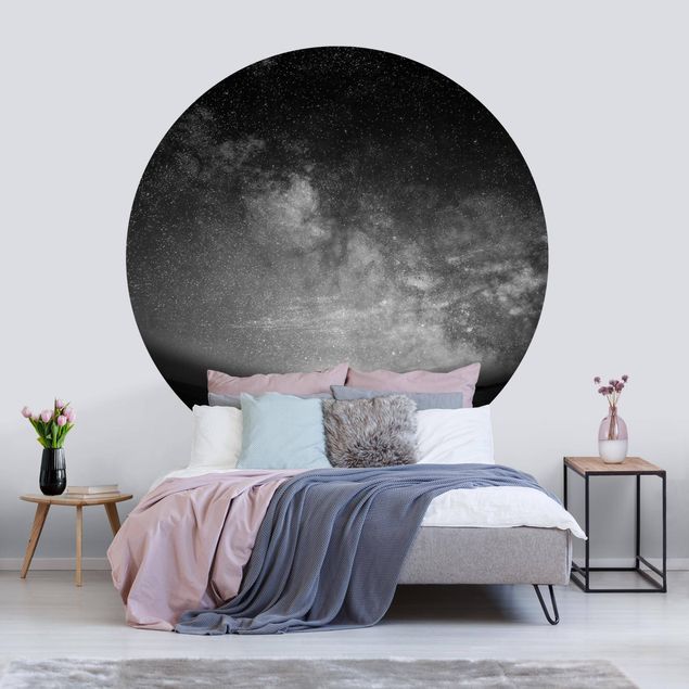 Wanddeko Schlafzimmer Sonne und Sternenhimmel am Meer schwarz-weiß