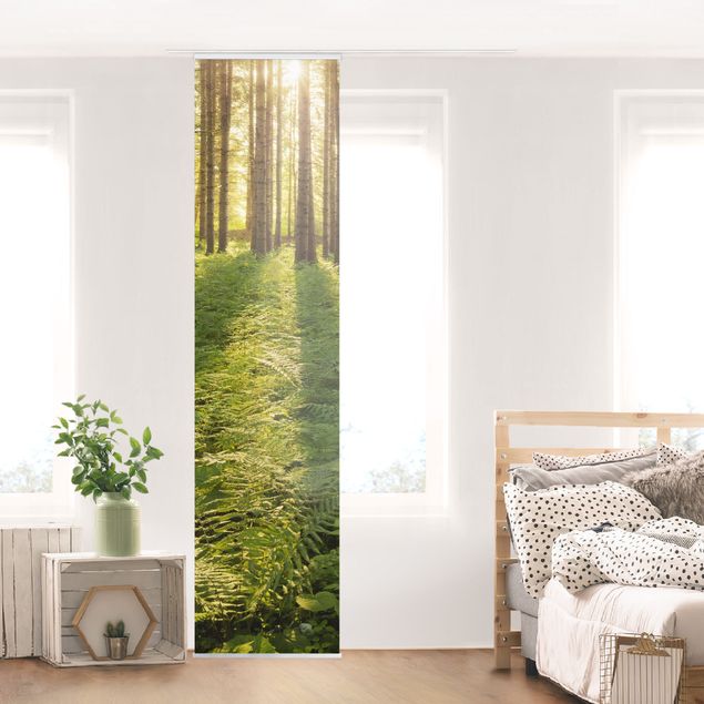 Wanddeko Wohnzimmer Sonnenstrahlen in grünem Wald