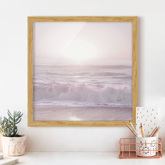 Strandbilder mit Rahmen Sonnenuntergang in zartem Rosa