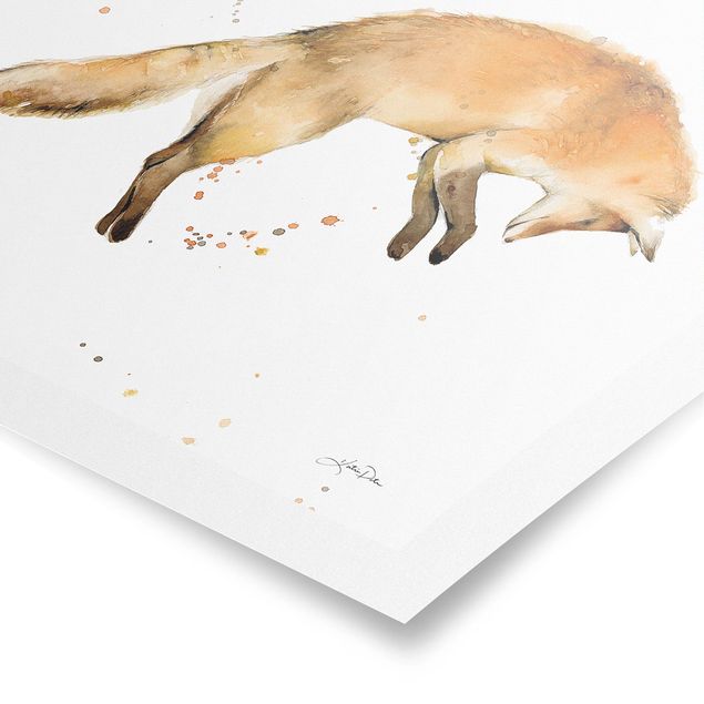 Wanddeko Aquarell Springender Fuchs