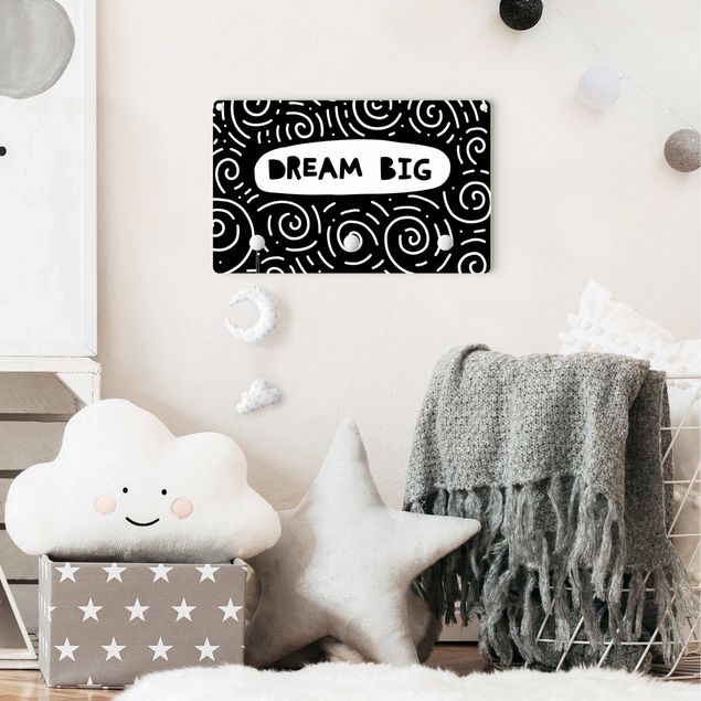 Wanddeko Büro Spruch Dream Big mit Wirbel Schwarz Weiß