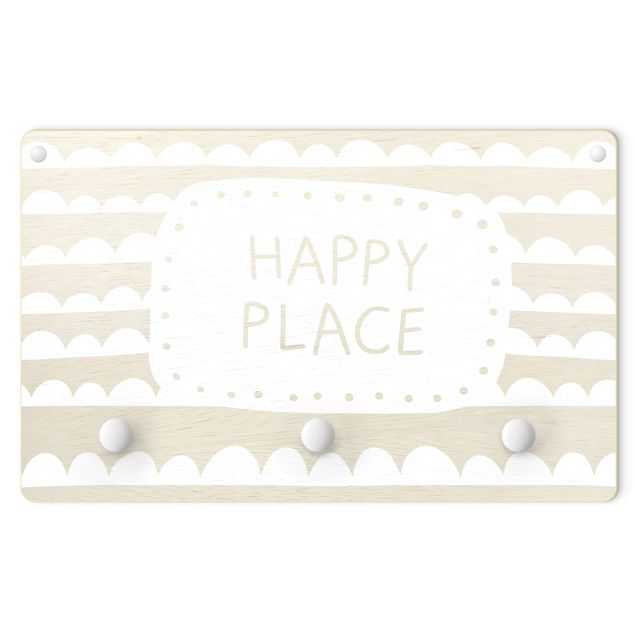 Wanddeko Mädchenzimmer Spruch Happy Place im Wolkenband Weiß