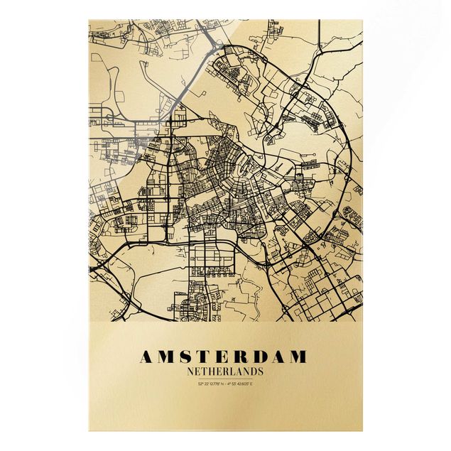 Wanddeko über Sofa Stadtplan Amsterdam - Klassik