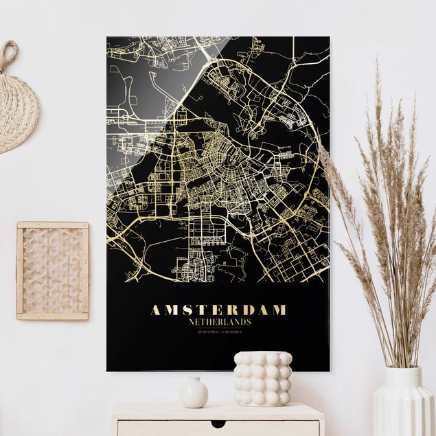 Wanddeko Schlafzimmer Stadtplan Amsterdam - Klassik Schwarz