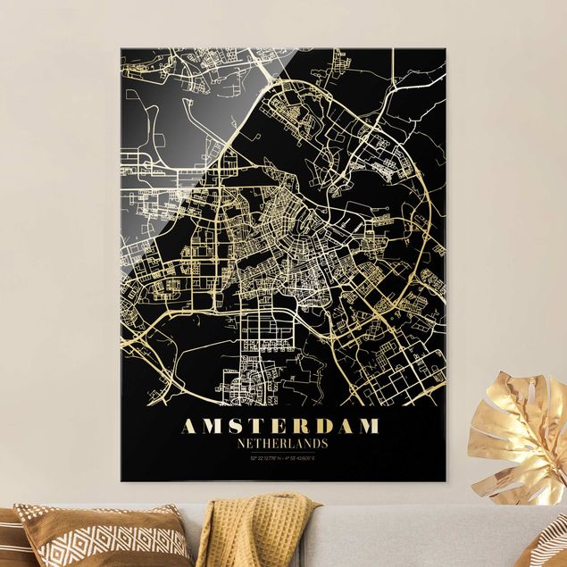 Wanddeko Flur Stadtplan Amsterdam - Klassik Schwarz