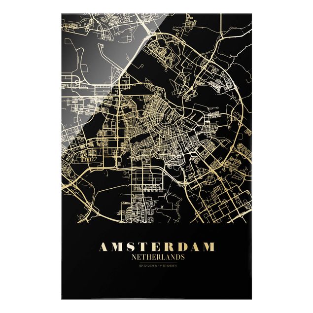 Wanddeko Jugendzimmer Stadtplan Amsterdam - Klassik Schwarz