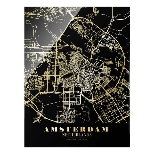 Wanddeko Jugendzimmer Stadtplan Amsterdam - Klassik Schwarz