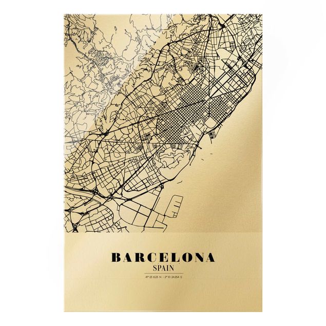 Wanddeko über Sofa Stadtplan Barcelona - Klassik