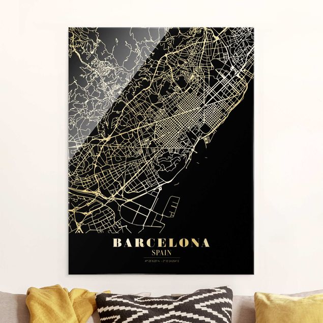 Wanddeko Schlafzimmer Stadtplan Barcelona - Klassik Schwarz