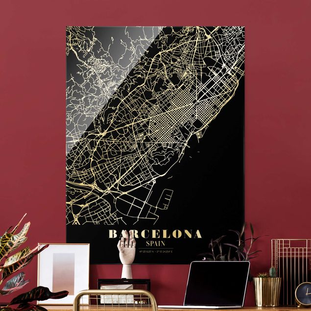 Wanddeko Flur Stadtplan Barcelona - Klassik Schwarz