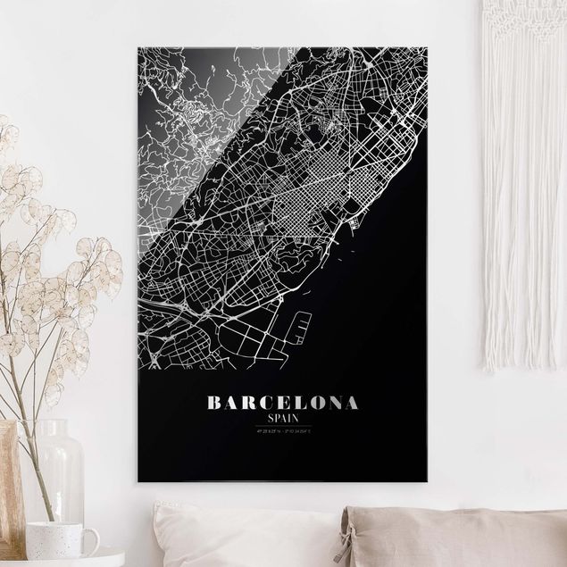 Wanddeko Schlafzimmer Stadtplan Barcelona - Klassik Schwarz