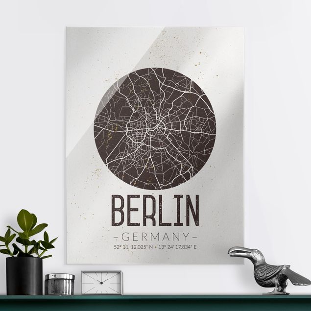 Wanddeko braun Stadtplan Berlin - Retro