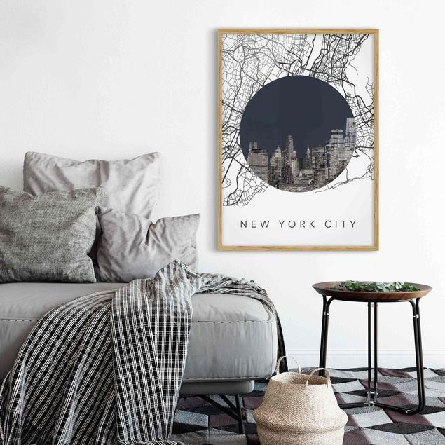 Wanddeko Schlafzimmer Stadtplan Collage New York City