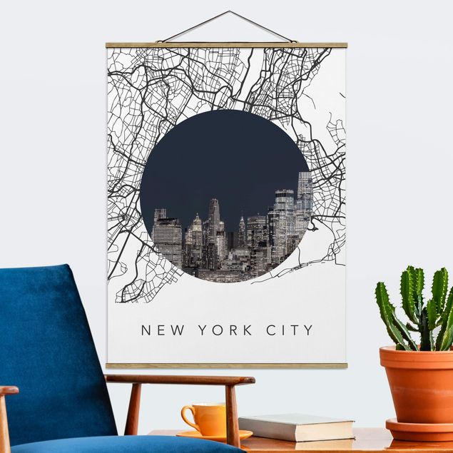 Wanddeko blau Stadtplan Collage New York City