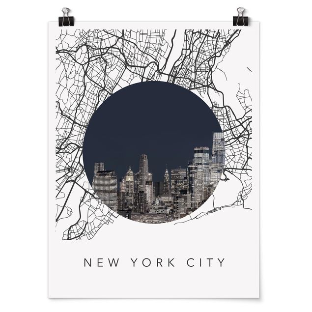Wanddeko Flur Stadtplan Collage New York City