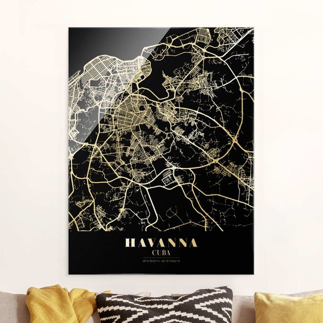 Wanddeko Schlafzimmer Stadtplan Havanna - Klassik Schwarz