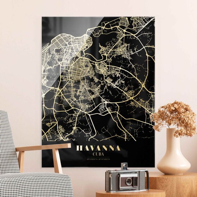 Wanddeko Flur Stadtplan Havanna - Klassik Schwarz