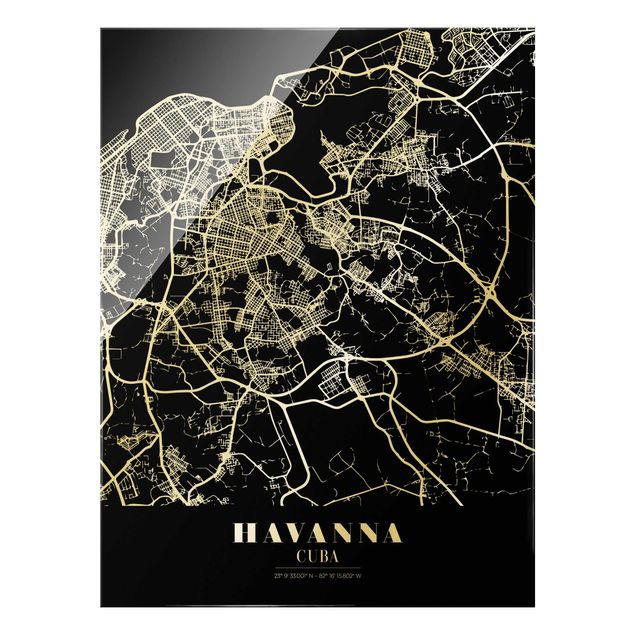 Wanddeko Jugendzimmer Stadtplan Havanna - Klassik Schwarz