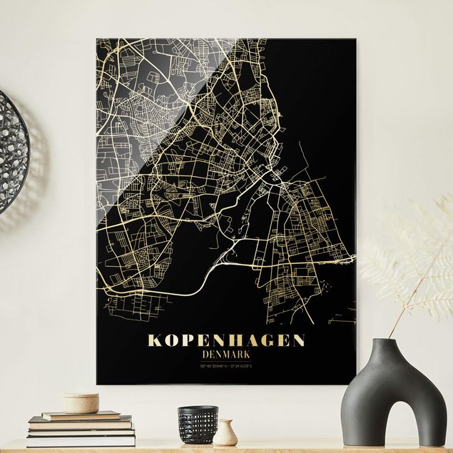 Wanddeko Schlafzimmer Stadtplan Kopenhagen - Klassik Schwarz