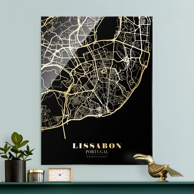 Wanddeko Flur Stadtplan Lissabon - Klassik Schwarz