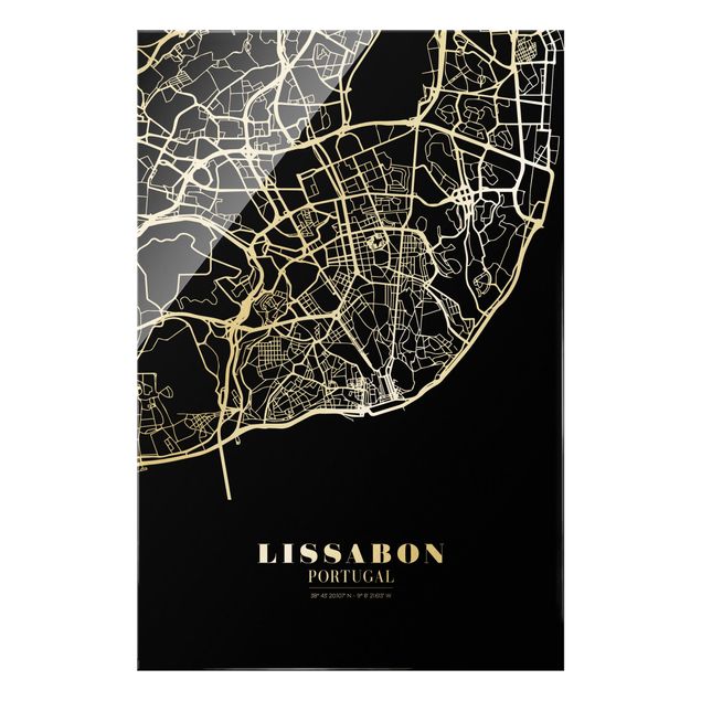 Wanddeko Jugendzimmer Stadtplan Lissabon - Klassik Schwarz