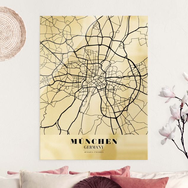 Wanddeko Schlafzimmer Stadtplan München - Klassik
