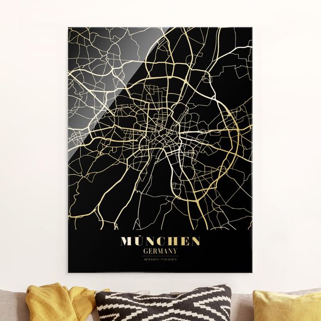 Wanddeko Schlafzimmer Stadtplan München - Klassik Schwarz