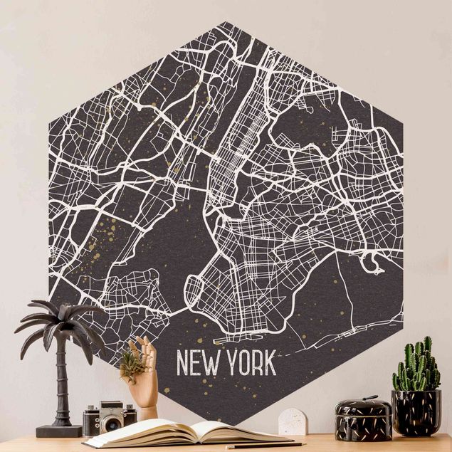 Wanddeko Schlafzimmer Stadtplan New York- Retro