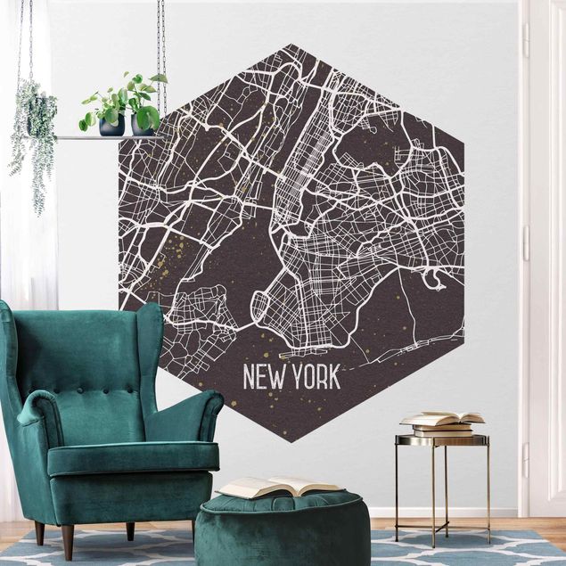 Wanddeko Esszimmer Stadtplan New York- Retro