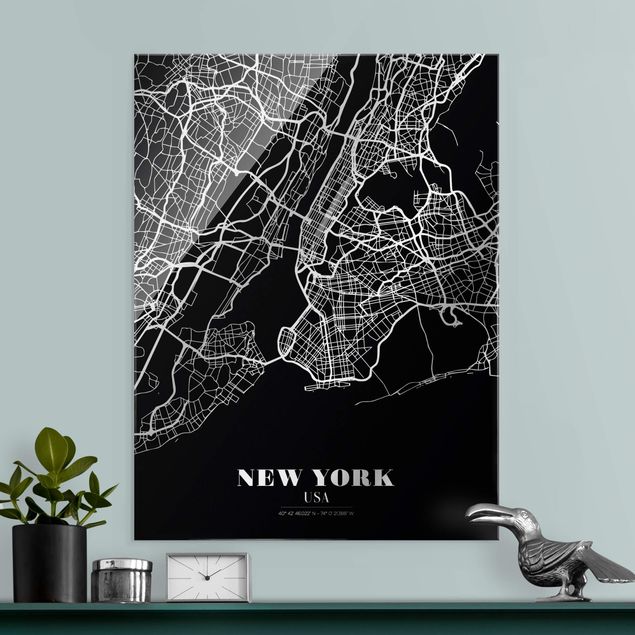 Wanddeko Schlafzimmer Stadtplan New York - Klassik Schwarz