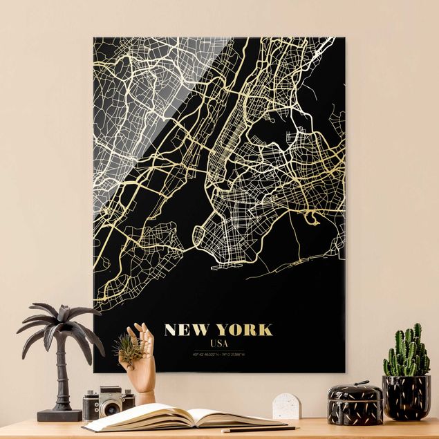 Wanddeko Schlafzimmer Stadtplan New York - Klassik Schwarz