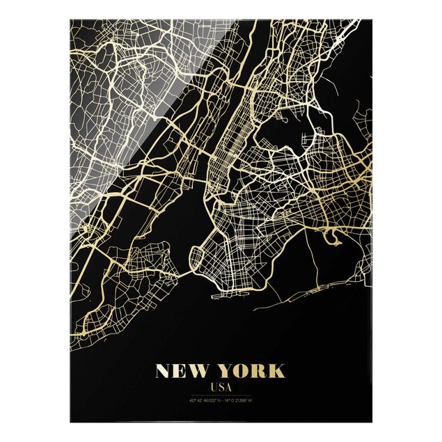 Wanddeko Esszimmer Stadtplan New York - Klassik Schwarz
