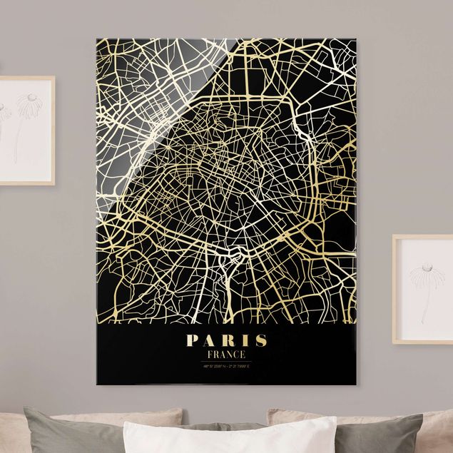Wanddeko Schlafzimmer Stadtplan Paris - Klassik Schwarz
