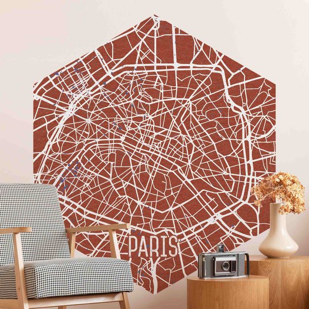 Wanddeko braun Stadtplan Paris - Retro