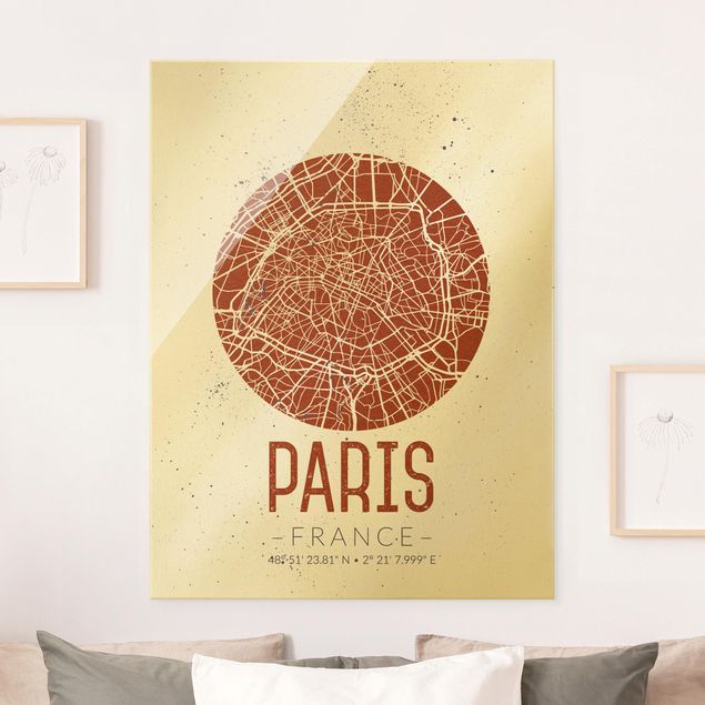 Wanddeko Schlafzimmer Stadtplan Paris - Retro