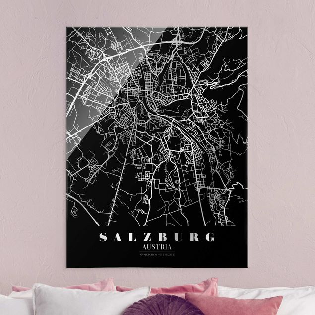 Wanddeko Flur Stadtplan Salzburg - Klassik Schwarz