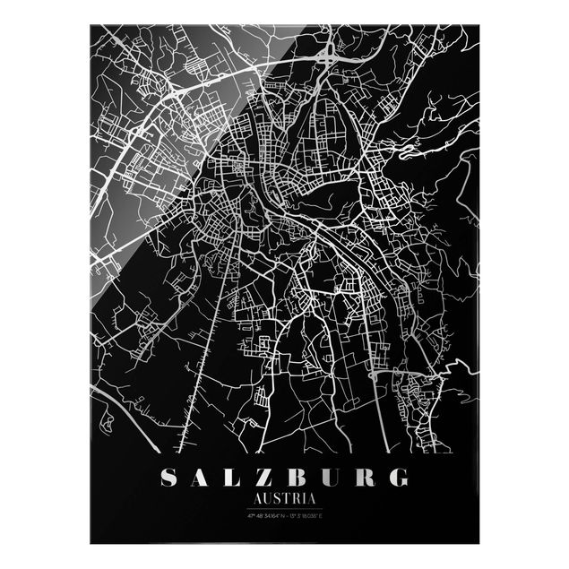 Wanddeko Jugendzimmer Stadtplan Salzburg - Klassik Schwarz