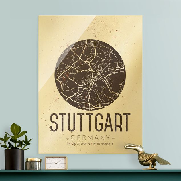 Wanddeko Schlafzimmer Stadtplan Stuttgart - Retro
