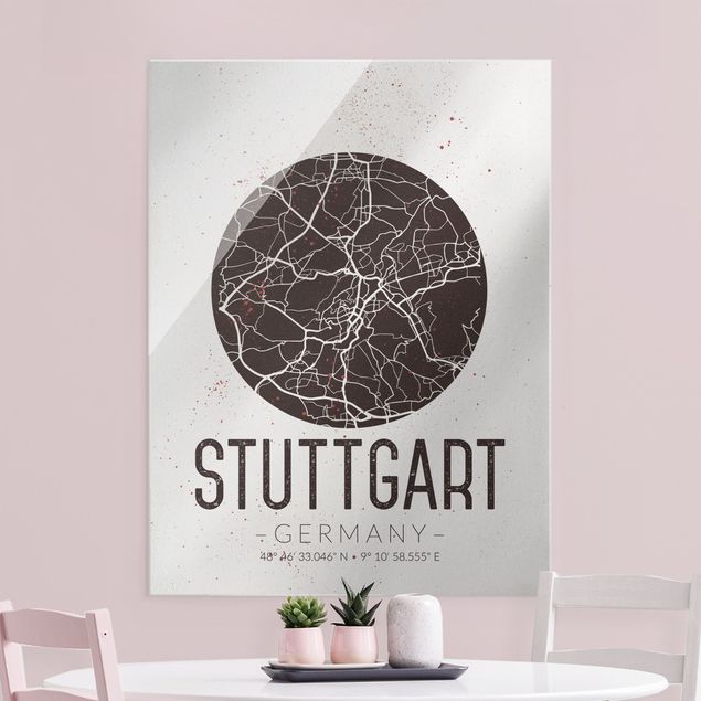 Wanddeko Schlafzimmer Stadtplan Stuttgart - Retro